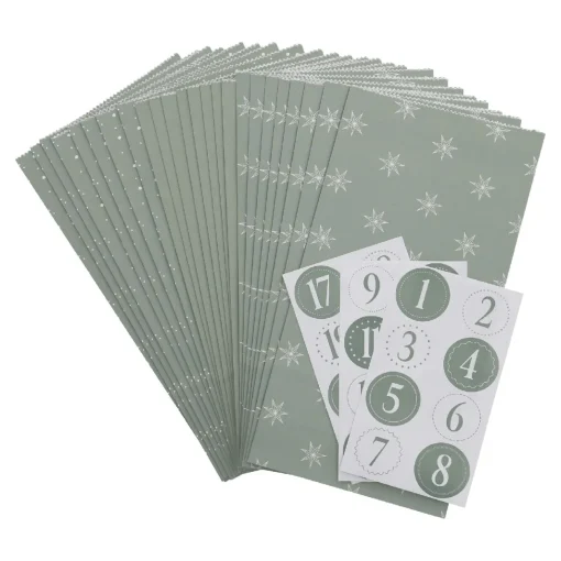 NANU-NANA Adventskalender*Adventskalender-Set, Tüten/Sticker, Salbei/weiß