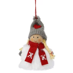 NANU-NANA Weihnachtsbaumschmuck|Weihnachtsdeko*Anhänger Wichtel Mit Schal, Mädchen/grau/rot, 11 Cm