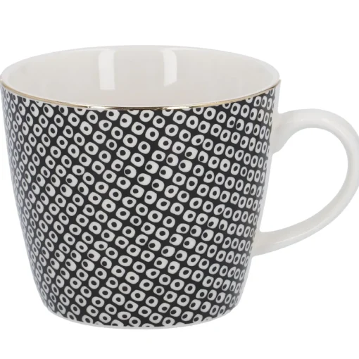 NANU-NANA Küche*Becher China, Perlen, Schwarz/weiß, 300 Ml, Goldrand