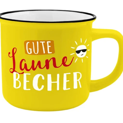 NANU-NANA Geschenkideen|Küche*Becher Emaille-Optik, Gute Laune Becher, 350 Ml
