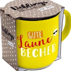 NANU-NANA Geschenkideen|Küche*Becher Emaille-Optik, Gute Laune Becher, 350 Ml