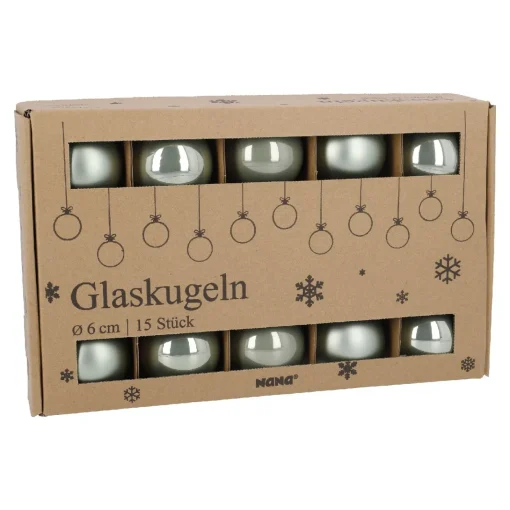 NANU-NANA Weihnachtsbaumschmuck|Weihnachten*15er Glaskugeln 6 Cm, Mint