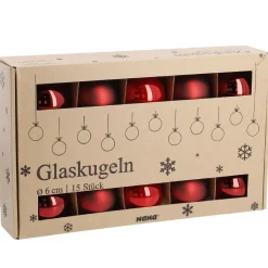 NANU-NANA Weihnachtsbaumschmuck|Weihnachten*15er Glaskugeln 6 Cm, Rot