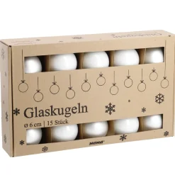 NANU-NANA Weihnachtsbaumschmuck|Weihnachten*15er Glaskugeln 6 Cm, Weiß