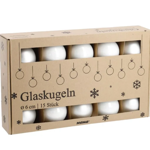 NANU-NANA Weihnachtsbaumschmuck|Weihnachten*15er Glaskugeln 6 Cm, Weiß