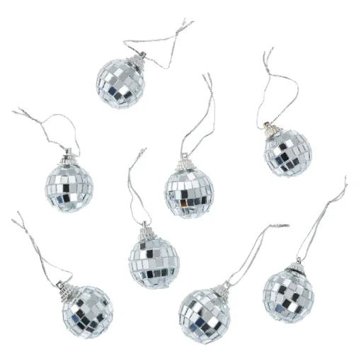 NANU-NANA Deko-Anhänger|Weihnachtsbaumschmuck*8er Set Discokugel, Silber, 3 Cm
