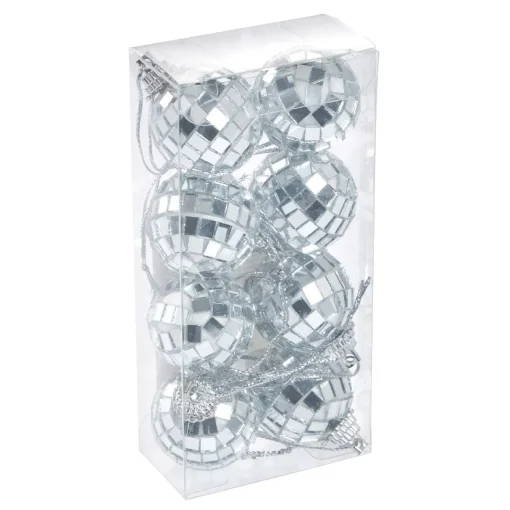 NANU-NANA Deko-Anhänger|Weihnachtsbaumschmuck*8er Set Discokugel, Silber, 3 Cm