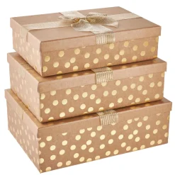 NANU-NANA Geschenkverpackung|Geschenkverpackungen*3er Set Geschenkkarton Dots/Schleife, Gold/lurex