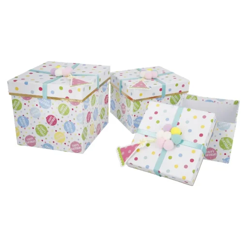 NANU-NANA Geburtstag|Organisation*3er Set Geschenkkarton Geburtstag/Quadro, Partyhut