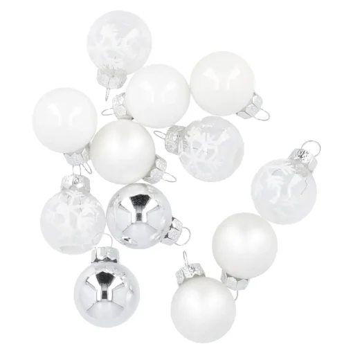 NANU-NANA Weihnachtsbaumschmuck|Adventskränze & Zubehör*12er Set Glaskugeln 2,5 Cm, Weiß/silber/frost