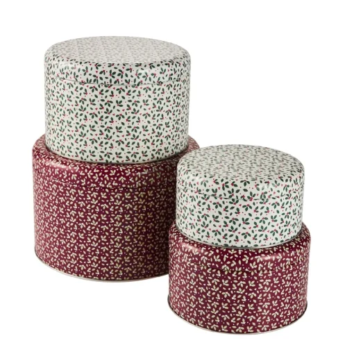 NANU-NANA Weihnachtsbäckerei*4er Set Keksdose Ilex, Rund, Rot/weiß