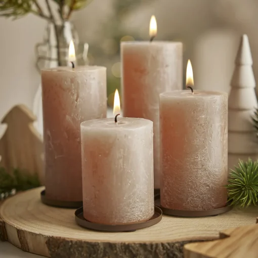 NANU-NANA Kerzen & Kerzenständer|Weihnachtskerzen*4er Set Kerze Rustik, Gestuft, Sand