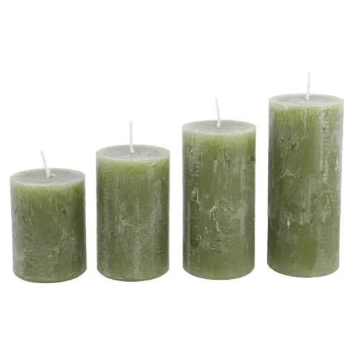 NANU-NANA Kerzen & Kerzenständer|Weihnachtskerzen*4er Set Kerze Rustik, Gestuft, Olivgrün