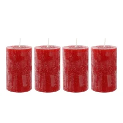 NANU-NANA Weihnachtskerzen|Adventskränze & Zubehör*4er Set Kerze Rustik, Rot, 6 X 10 Cm