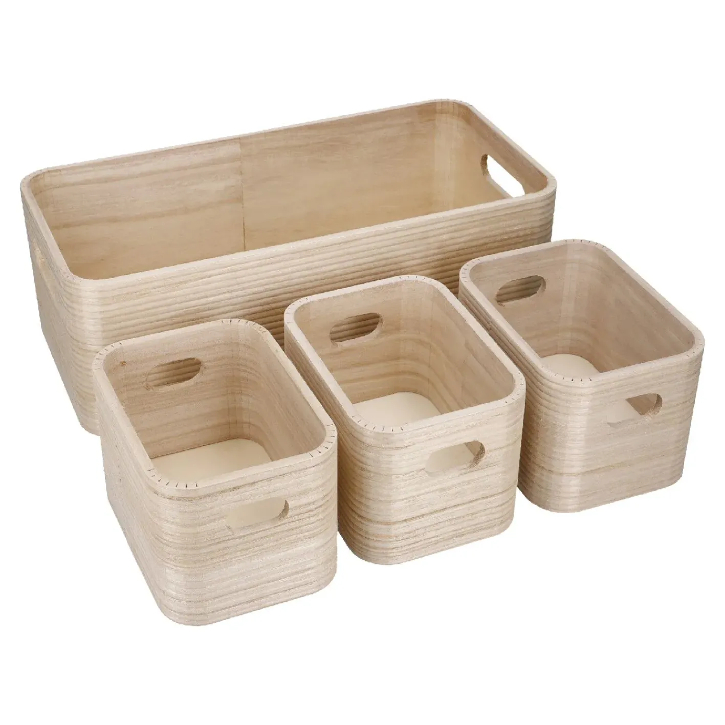 NANU-NANA Organisation*4er Set Kiste, Geriffelt/natur