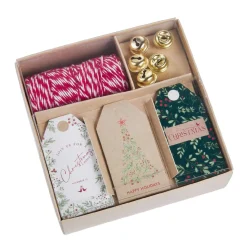 NANU-NANA Geschenkverpackung|Geschenkverpackungen*Geschenke-Set, Rot-weiß-creme, Kordel/Anhänger/Glocke