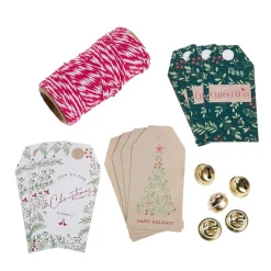 NANU-NANA Geschenkverpackung|Geschenkverpackungen*Geschenke-Set, Rot-weiß-creme, Kordel/Anhänger/Glocke