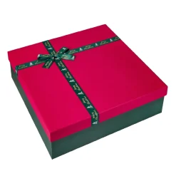 NANU-NANA Geschenkverpackungen*Geschenkkarton Schleife, Dunkelgrün/rot, 40 X 40 Cm