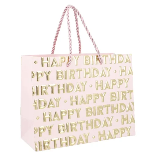 NANU-NANA Geschenkverpackung|Geburtstag*Geschenktüte Happy Birthday, Rosa, 23 X 18 Cm