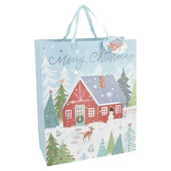 NANU-NANA Geschenkverpackungen|Weihnachten*Geschenktüte Motiv, Haus/rot, 26 X 32 Cm