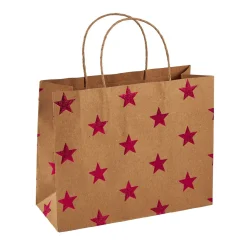 NANU-NANA Geschenkverpackungen*Geschenktüte Prägung, Stern/natur/rot, 14.5 X 18.5 Cm