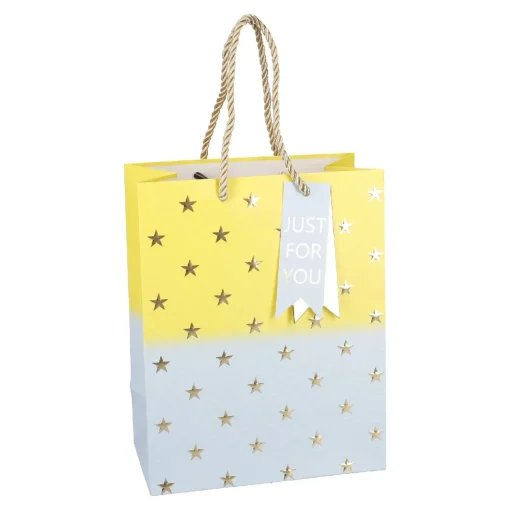 NANU-NANA Geschenkverpackung*Geschenktüte Stern/Verlauf, Hellblau/gelb, 18 X 23 Cm