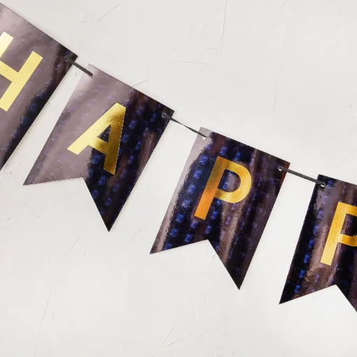NANU-NANA Geburtstag*Girlande Happy Birthday, Holo/schwarz, 4 Meter