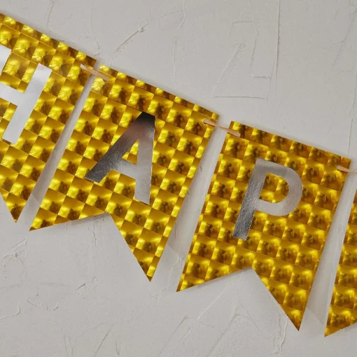 NANU-NANA Geburtstag*Girlande Happy Birthday, Holo/gold, 4 Meter