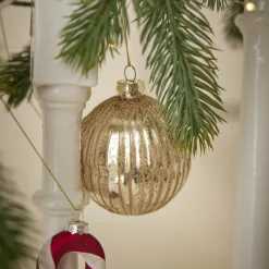 NANU-NANA Weihnachtsbaumschmuck*Glaskugel Dekor, Rillen/gold, 8 Cm