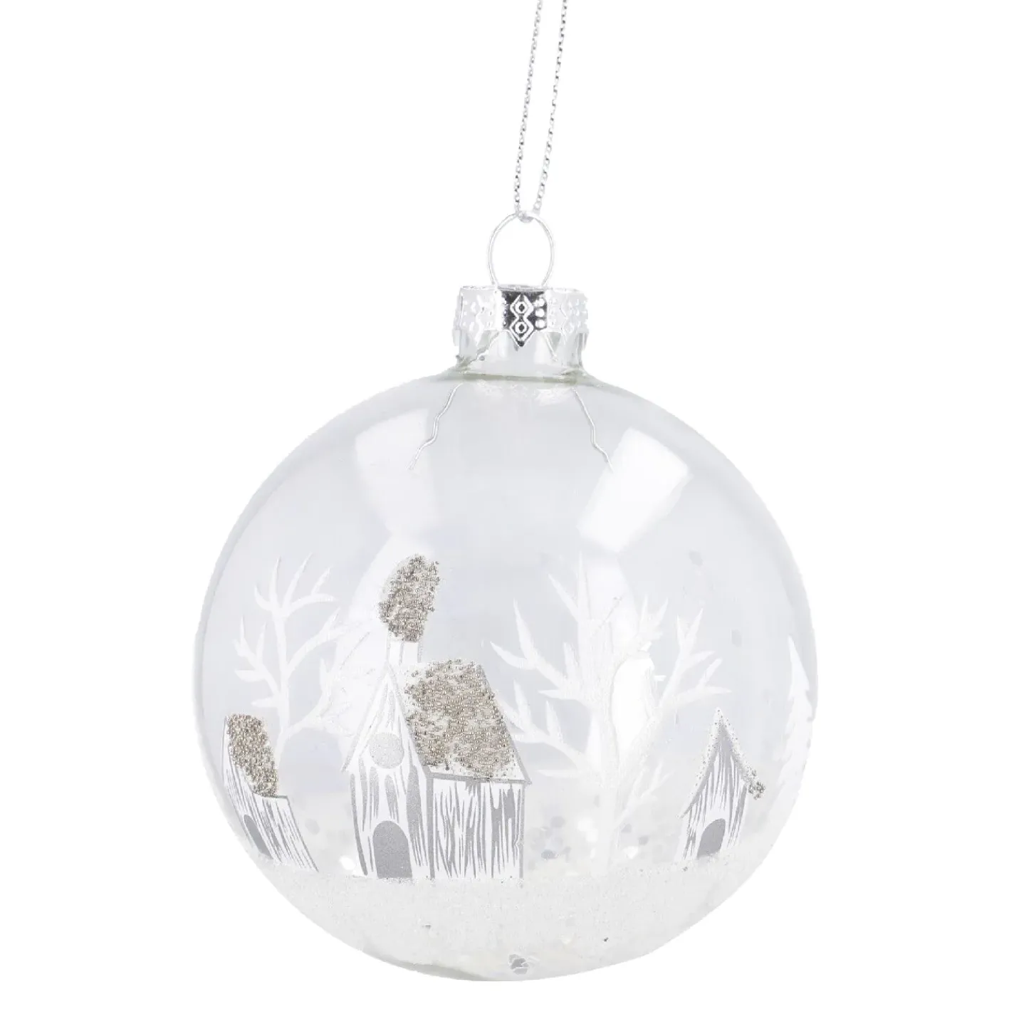 NANU-NANA Weihnachtsbaumschmuck*Glaskugel Haus, Weiß/silber/transparent, 8 Cm