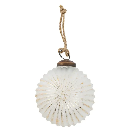 NANU-NANA Weihnachtsbaumschmuck*Glaskugel Querrillen, Creme/gold, 7 Cm