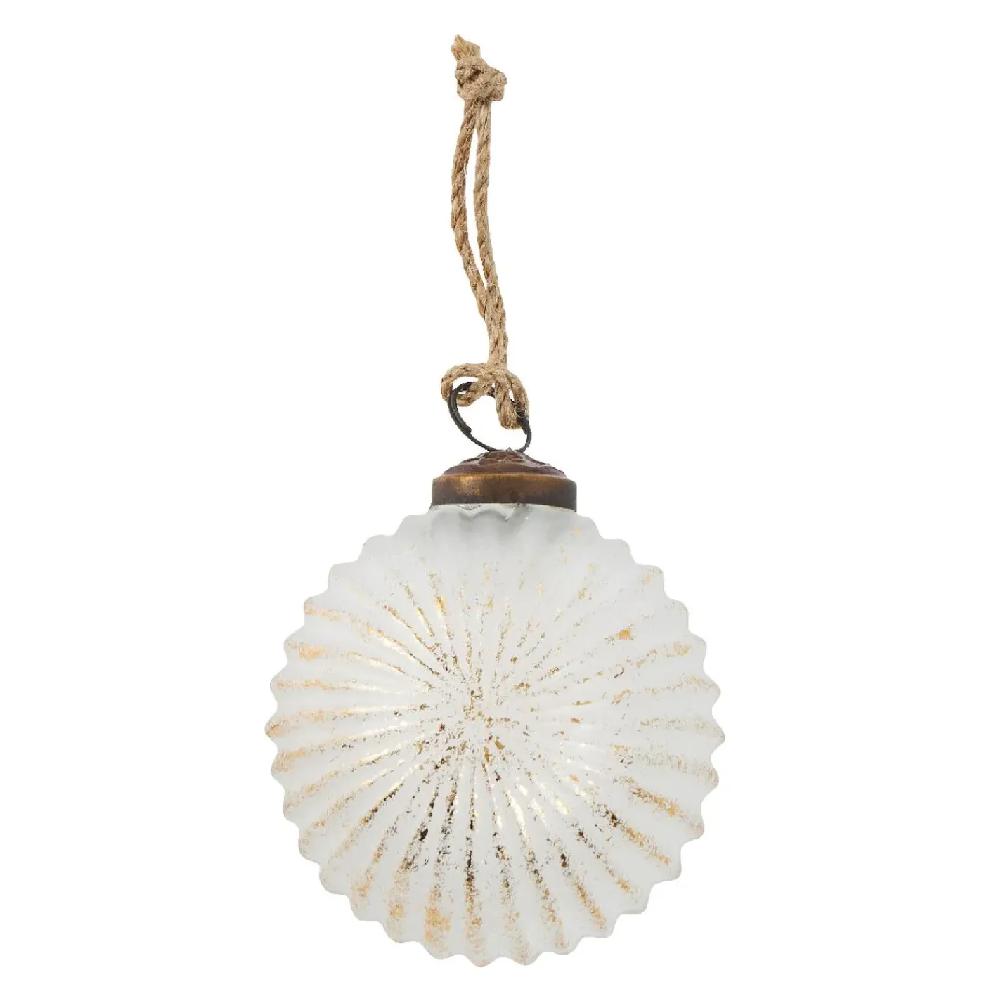 NANU-NANA Weihnachtsbaumschmuck*Glaskugel Querrillen, Creme/gold, 7 Cm