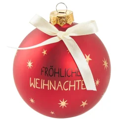 NANU-NANA Weihnachtsbaumschmuck|Weihnachtsgeschenke*Glaskugel Spruch, Fröhliche/rot/matt, 10 Cm