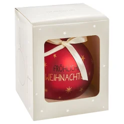 NANU-NANA Weihnachtsbaumschmuck|Weihnachtsgeschenke*Glaskugel Spruch, Fröhliche/rot/matt, 10 Cm