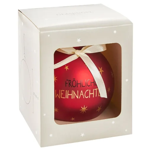 NANU-NANA Weihnachtsbaumschmuck|Weihnachtsgeschenke*Glaskugel Spruch, Fröhliche/rot/matt, 10 Cm