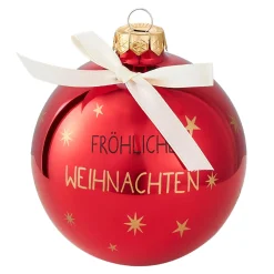 NANU-NANA Weihnachtsgeschenke|Weihnachtsbaumschmuck*Glaskugel Spruch, Fröhliche/rot/glänzend, 10 Cm
