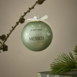 NANU-NANA Weihnachtsgeschenke|Weihnachtsbaumschmuck*Glaskugel Spruch, Herzensmensch/mint/matt, 10 Cm