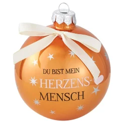 NANU-NANA Weihnachtsbaumschmuck|Weihnachtsgeschenke*Glaskugel Spruch, Herzensmensch/orange/braun/glänzend, 10 Cm