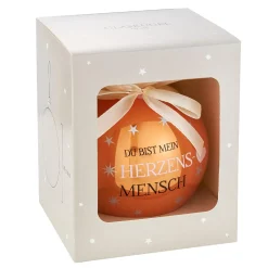NANU-NANA Weihnachtsbaumschmuck|Weihnachtsgeschenke*Glaskugel Spruch, Herzensmensch/orange/braun/glänzend, 10 Cm