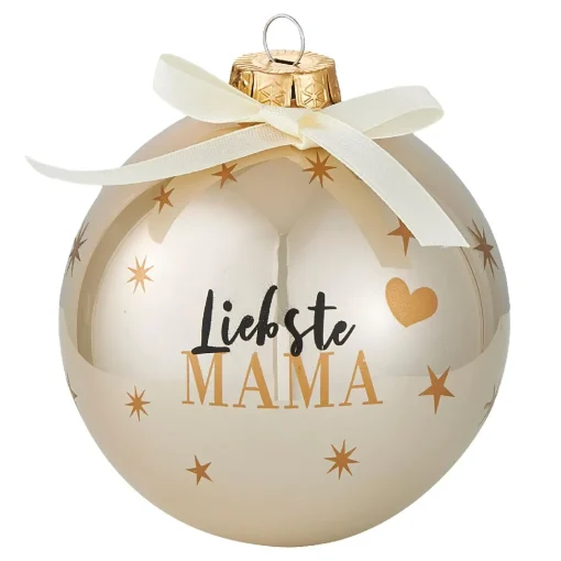 NANU-NANA Weihnachtsgeschenke|Weihnachtsbaumschmuck*Glaskugel Spruch, Mama/champagner/glänzend, 10 Cm