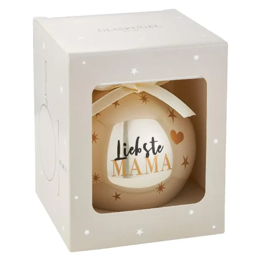 NANU-NANA Weihnachtsgeschenke|Weihnachtsbaumschmuck*Glaskugel Spruch, Mama/champagner/glänzend, 10 Cm
