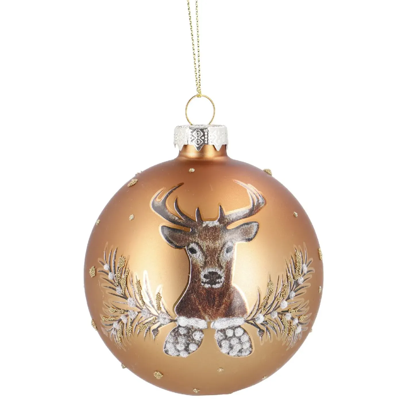 NANU-NANA Weihnachtsbaumschmuck*Glaskugel Vintage, Hirsch/kupfer/matt, 8 Cm