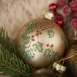 NANU-NANA Weihnachtsbaumschmuck*Glaskugel Vintage, Ilex/champagner/matt, 8 Cm
