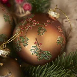 NANU-NANA Weihnachtsbaumschmuck*Glaskugel Vintage, Ilex/kupfer/matt, 8 Cm