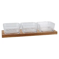 NANU-NANA Salty- Und Candybar|Küche*Glasschalen-Trio Auf Holztablett, Klar/natur