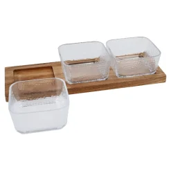 NANU-NANA Salty- Und Candybar|Küche*Glasschalen-Trio Auf Holztablett, Klar/natur
