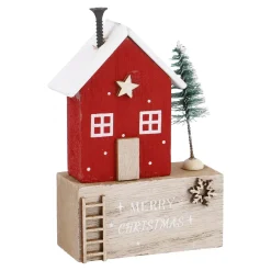 NANU-NANA Deko-Objekte|Weihnachtsdeko*Haus Mit Tanne, Braun/rot, 10.5 Cm