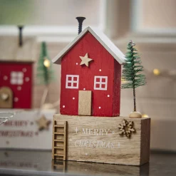 NANU-NANA Deko-Objekte|Weihnachtsdeko*Haus Mit Tanne, Braun/rot, 10.5 Cm