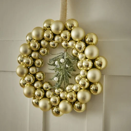 NANU-NANA Weihnachtsdeko*Kugelkranz Kunststoff, Champagner, 34 Cm