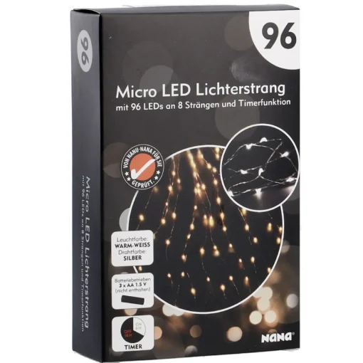 NANU-NANA Lichterwelt|Weihnachtsbeleuchtung*LED-Lichterkette Strang, Timer, 96er, 140 Cm